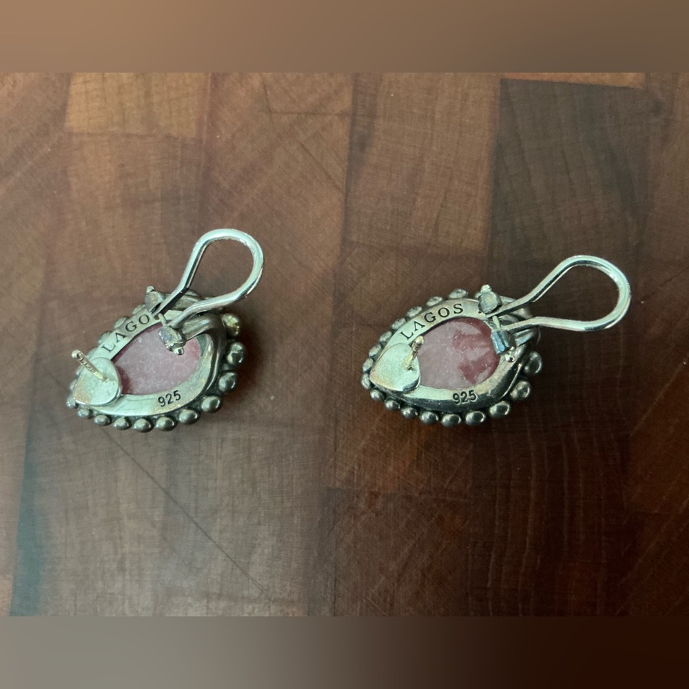 Lagos Maya rhodochrosite teardrop earrings caviar collection - Picture 2 of 8